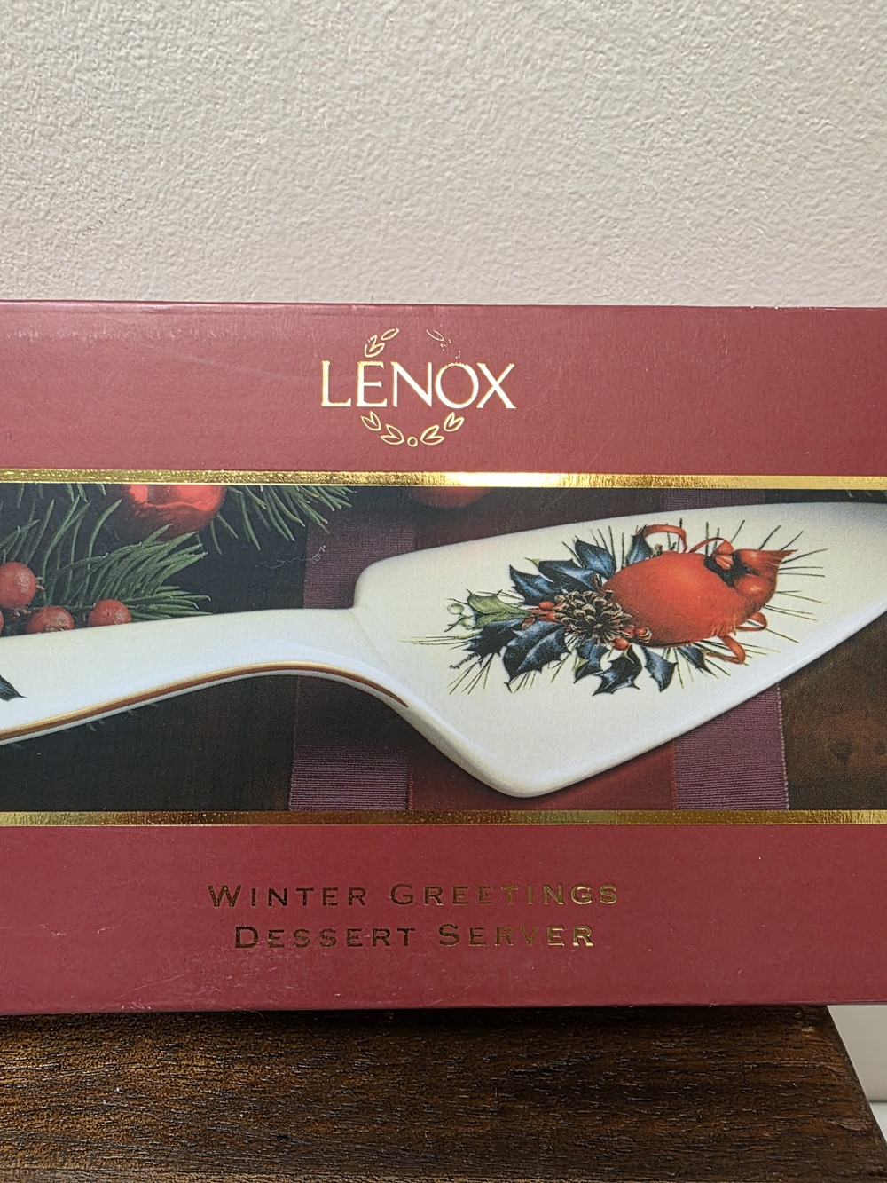 Lenox White, Red and Gold Cardinal Winter Greetings Dessert Server
